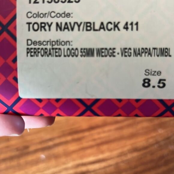 Tory Burch Navy/Black Perforated Logo Wedge Size 8.5 - Picture 8 of 9